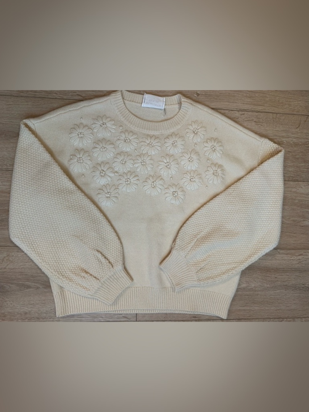 Tuckernuck Hyacinth House Ivory Floral Applique Crewneck Spring Sweater - Picture 1 of 12